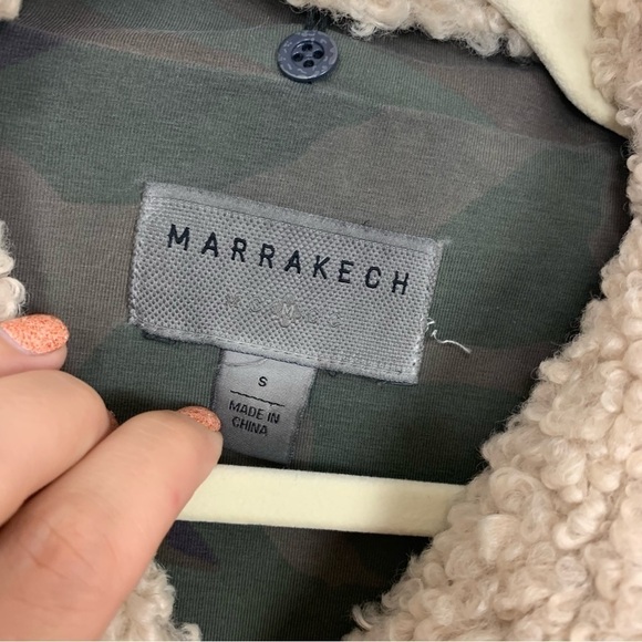 Anthropologie Marrakech Sherpa Collar Green Camo Moto Jacket Size Small - Picture 3 of 15